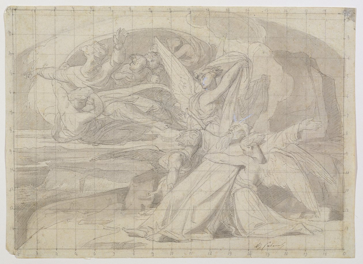 Study for the Death of Mooses, 1851 (kynä ja muste, pesu, lyijykynä ja guassi paperille) (ks. 225068) tekijältä Alexandre Cabanel
