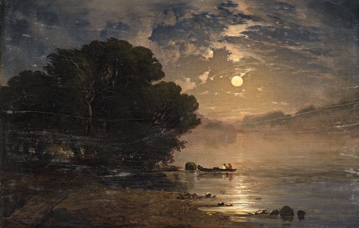 Ilta maisema järven kanssa tekijältä Alexandre Calame