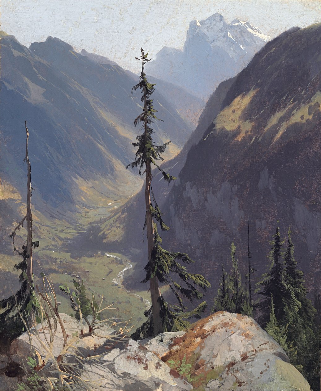 Luetschental Wetterhornin kanssa, kirjoittanut Calame, Alexandre (1810-1864). Öljy kankaalle, c. 1850. Mitat : 31,2x26,1 cm. Museo Oskar Reinhart, Winterthur tekijältä Alexandre Calame
