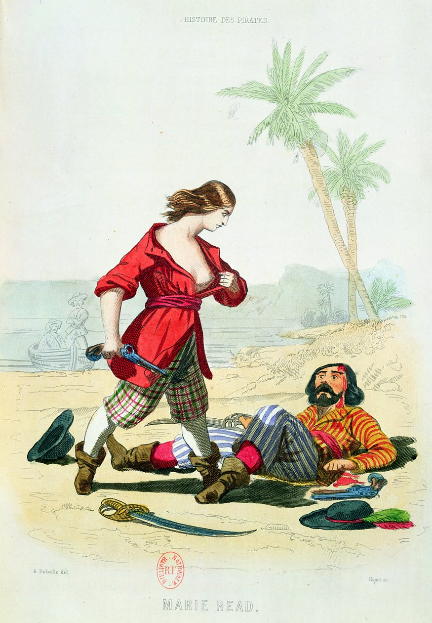 Mary Read (d.1720) P. Christianin teoksesta "Histoire des Pirates", kaiverrus A. Catel, 1852 tekijältä Alexandre Debelle