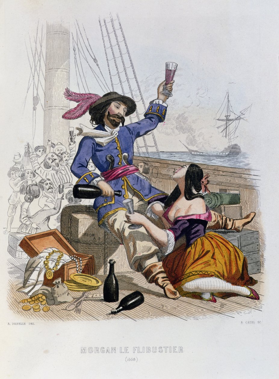Morgan the Buccaneer vuonna 1668, P. Christianin teoksesta Histoire des Pirates, kaiverrus A. Catel, 1852 tekijältä Alexandre Debelle