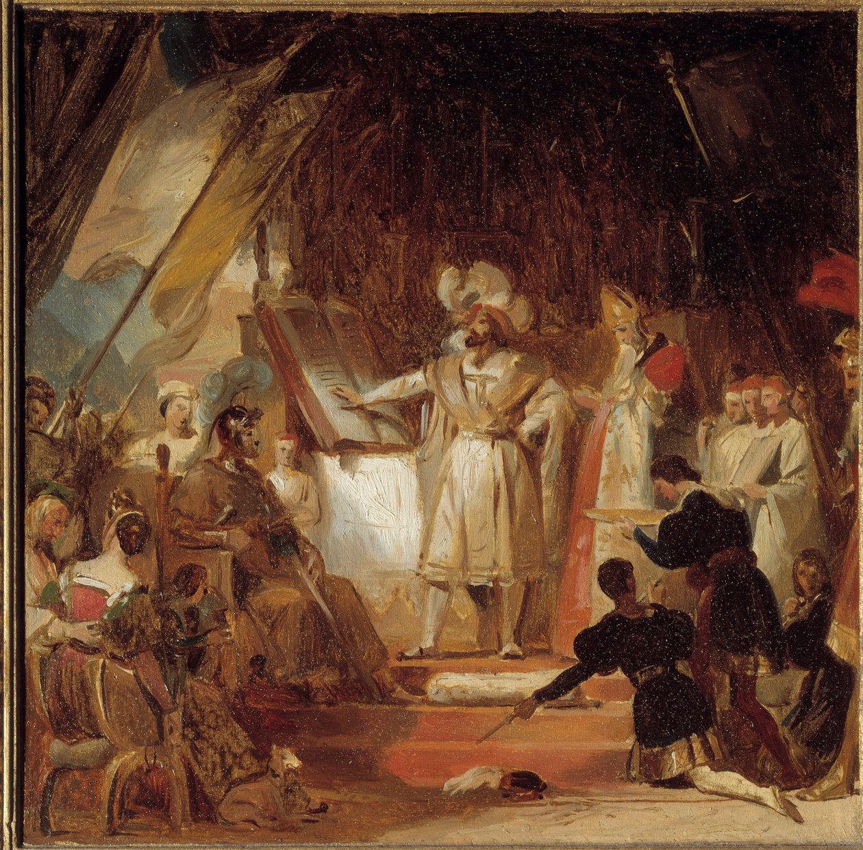 Bayardin Francois I aseritari (1500-luku). 20. tammikuuta 1515 Francois I nimitti Bayardin Dauphinén kenraaliluutnantiksi. Marignanissa voiton iltana Francois I halusi ottaa "ritarikunnan kädestä". Näin ollen seuraava m tekijältä Alexandre Evariste Fragonard