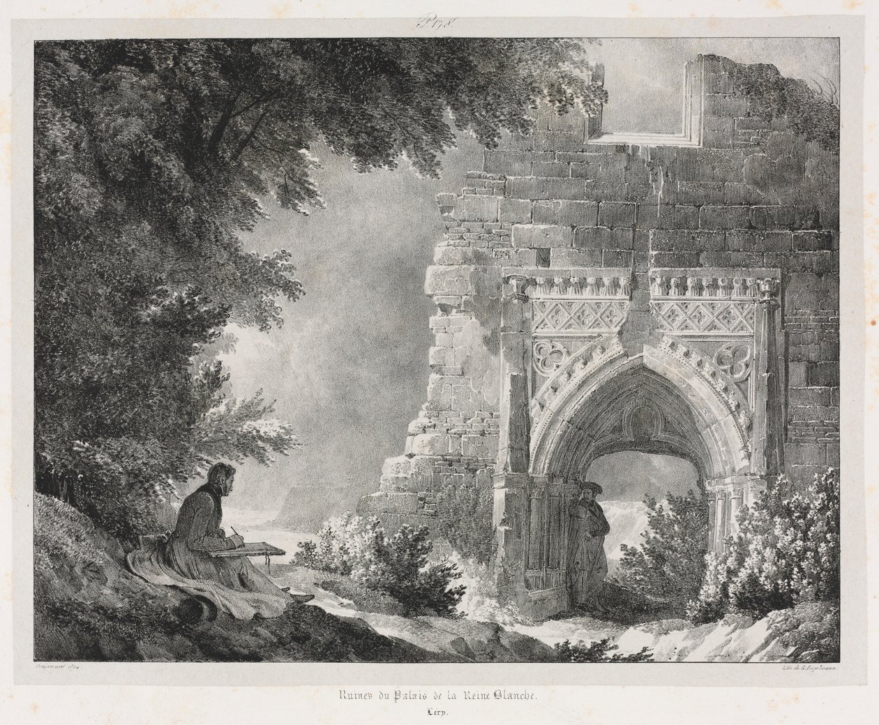 Kuvankauniita ja romanttisia matkoja vanhassa Ranskassa: Valkoisen kuningattaren palatsin rauniot, 1824. tekijältä Alexandre Evariste Fragonard