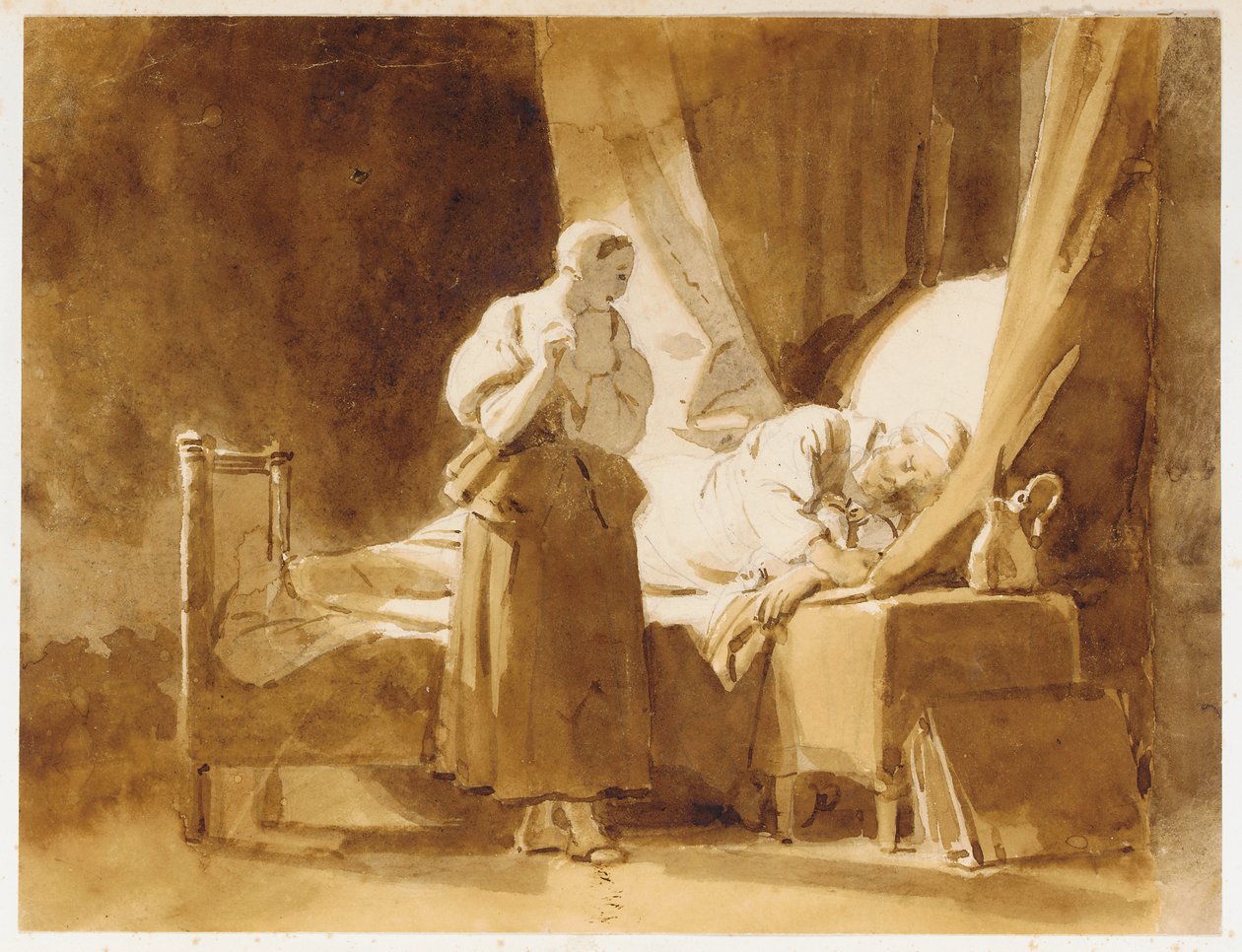 Une femme respectant un homme endormi tekijältä Alexandre Evariste Fragonard