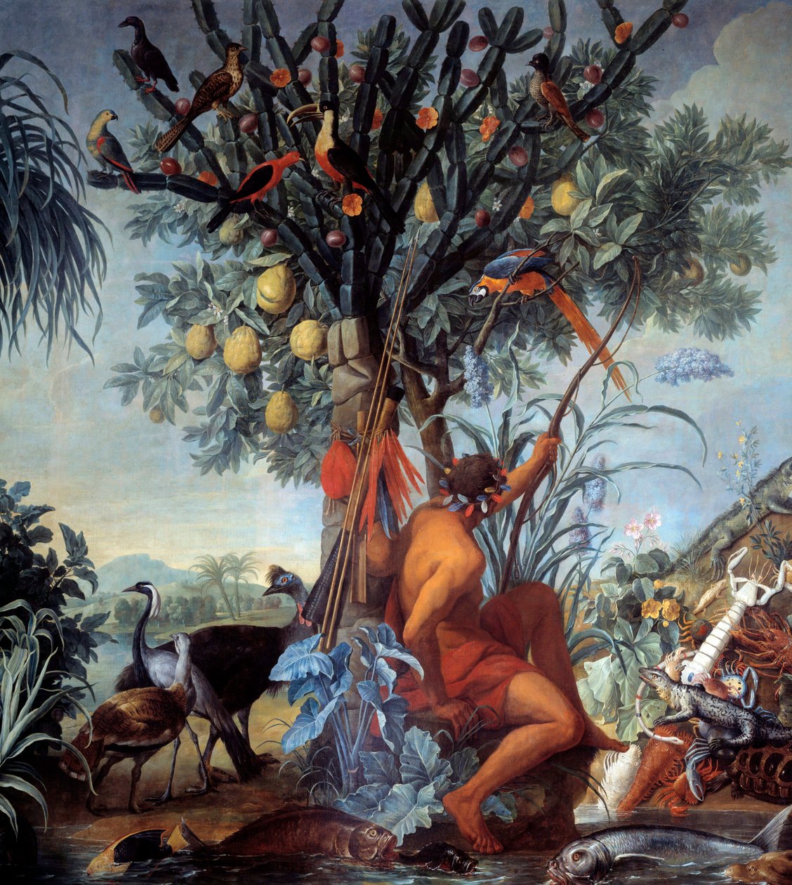 Francois Desportesin (1661-1743) intialainen metsästäjämaalaus 1700-luvun su. 3,72x4 m Marseille, Musee des Beaux Arts tekijältä Alexandre Francois Desportes