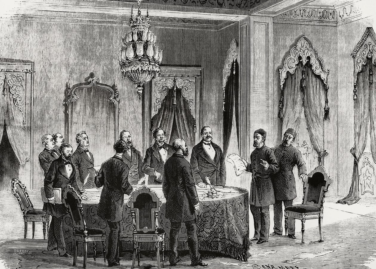 Konstantinopolin konferenssi, joulukuu 1876, kaiverrus, Turkki tekijältä Nicolas Toussaint Charlet