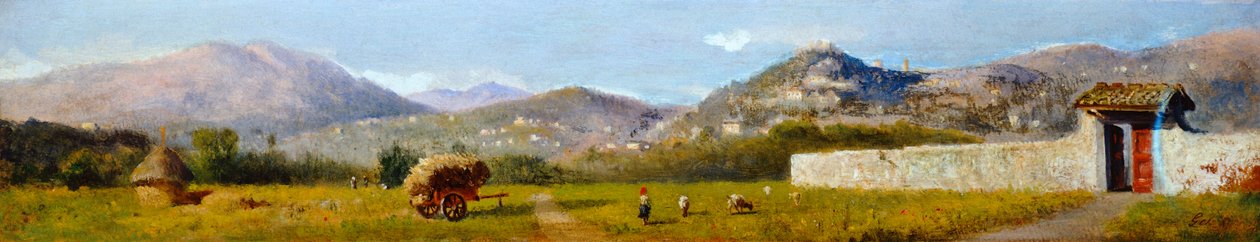 Toscanan maisema, Lorenzo Gelati (1824-1893), öljy pahville tekijältä Nicolas Toussaint Charlet