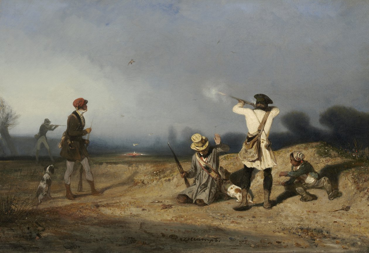 Lintujen metsästys, 1830 tekijältä Alexandre Gabriel Decamps