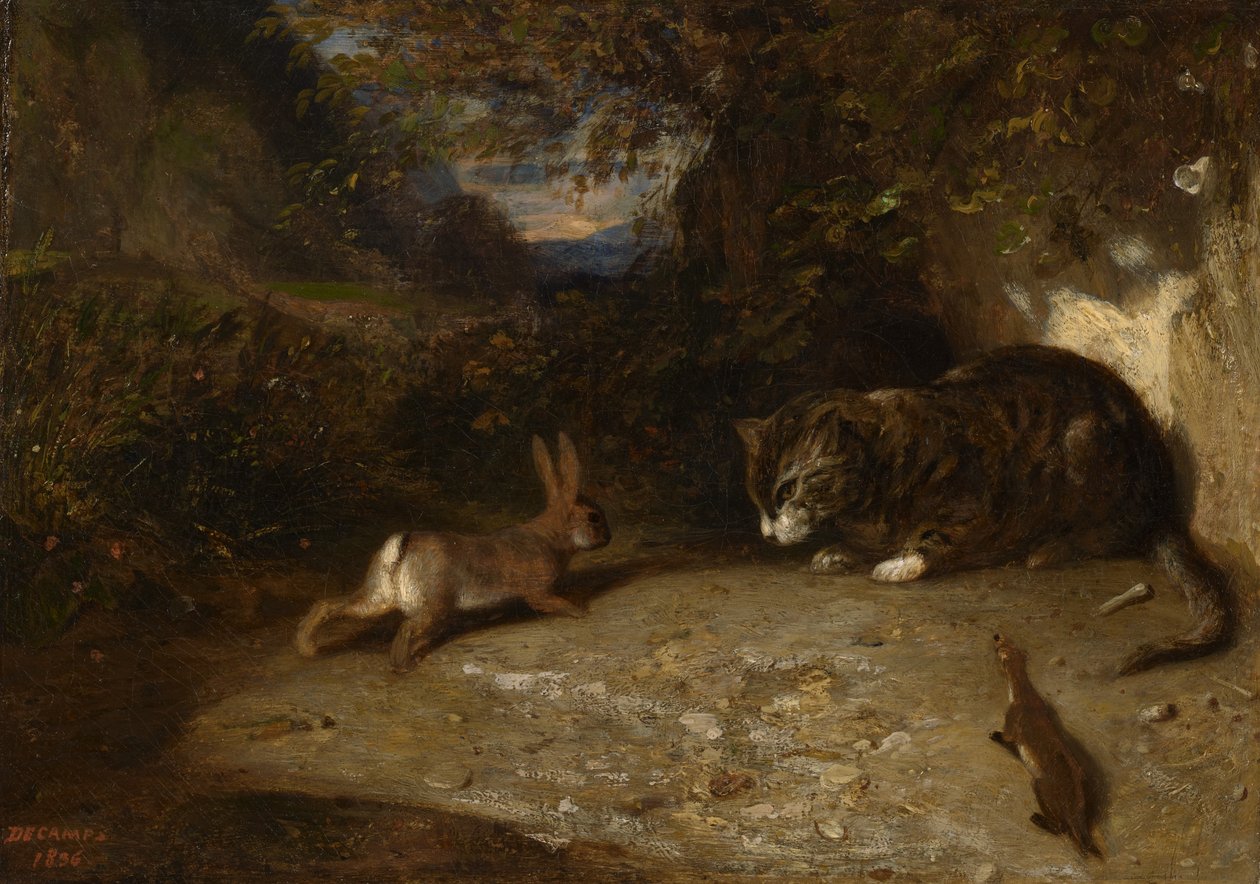 Kissa, lumikko ja kani, 1836 tekijältä Alexandre Gabriel Decamps