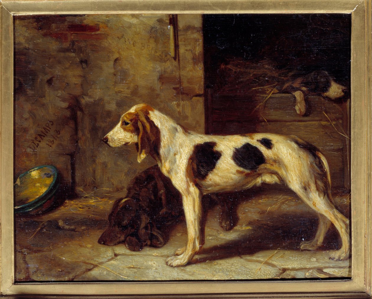 Alexandre Gabriel Decamps (1803-1860) Koirat Brifauts -maalaus 1843 su. 0,25x0,32 m tekijältä Alexandre Gabriel Decamps