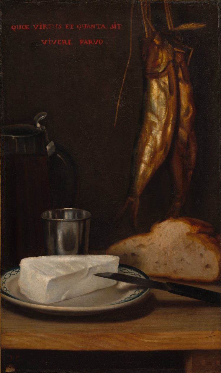 Asetelma silakan, leivän ja juuston kanssa, 1858. tekijältä Alexandre Gabriel Decamps