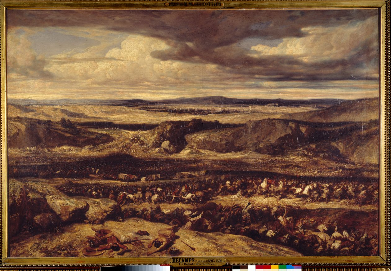 Cimbreiden (101 eKr.) tai roomalaisen kenraalin Mariuksen tappio voitti cimbret Alexandre Gabriel Decampsin (1803-1860) Provencen maalauksen tasangolla 1833 su. 1,3x1,95 m tekijältä Alexandre Gabriel Decamps