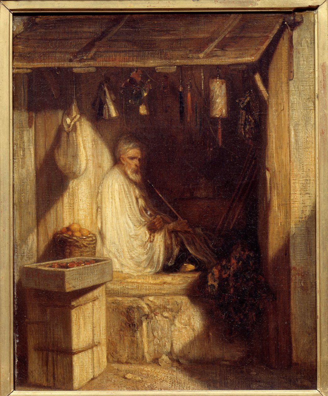Turkkilainen kauppias tupakoi kaupassaan Alexandre Gabriel Decampsin maalaus (1803-1860) 1844 Su. 0,36x0,28 m Pariisi, musee d