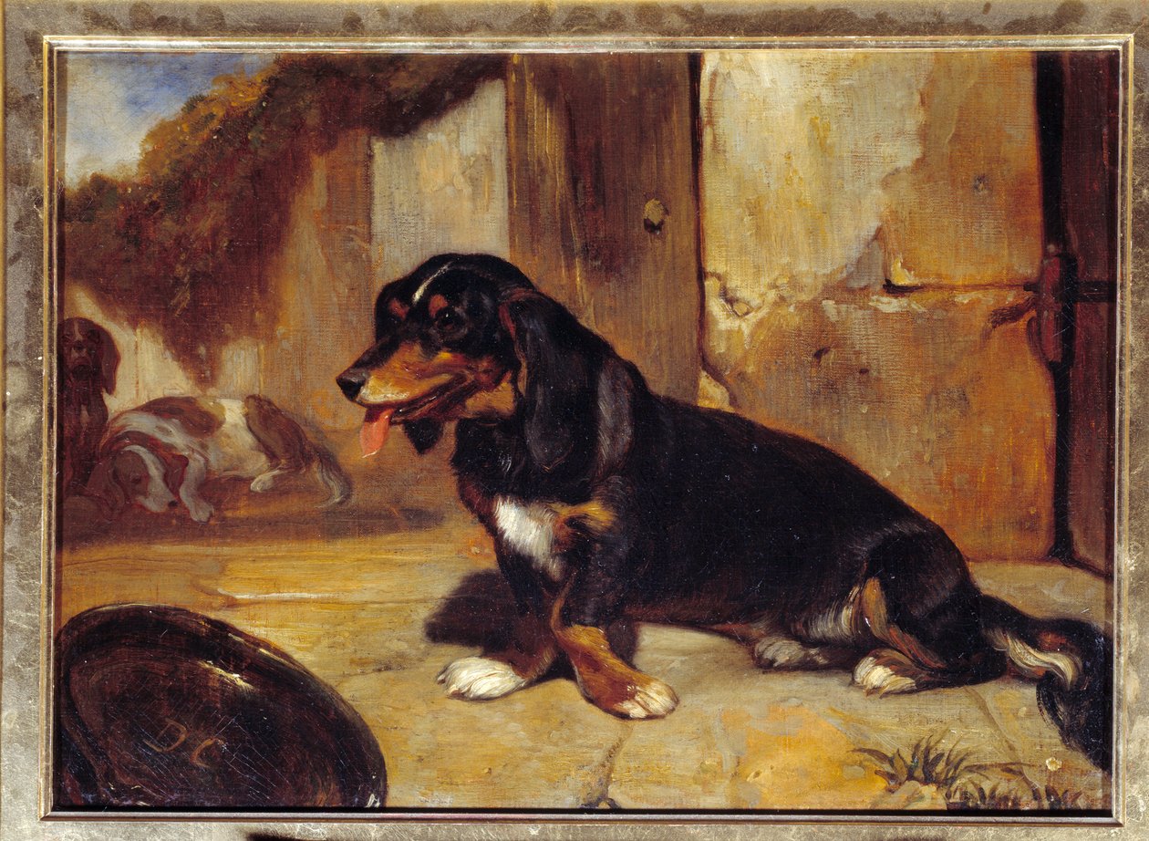 Bassetkoira ""Metsästyskoirat levossa"" maalaus Alexandre Gabriel Decamps (1803-1860) 1834 Dim 0,48x0,35 m Pariisi, Louvre-museo tekijältä Alexandre Gabriel Decamps