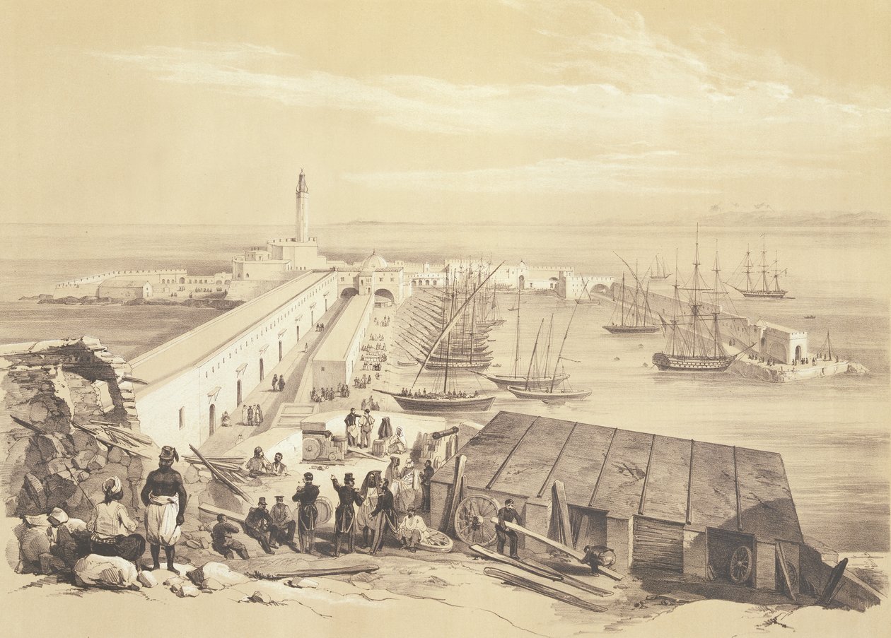 Algerin satama ja laituri, teoksesta, jossa muistetaan Algerin vuonna 1830 valloittaneita ranskalaisia retkikuntajoukkoja, kaiverrettu Adolphe Jean-Baptiste Bayot (1810-66) tekijältä Alexandre Genet