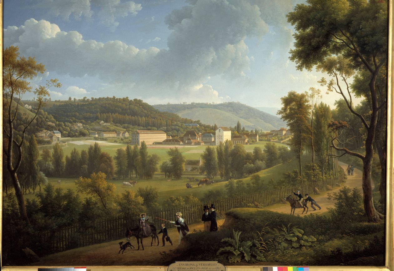 Näkymä Jouy en Josasin (Jouy-En-Josas) kylästä, jossa on Oberkampfin (1738 - 1815) vuonna 1785 perustama tehdas. Alexandre Dunouyn (1757-1841) maalaus tekijältä Alexandre Hyacinthe Dunouy