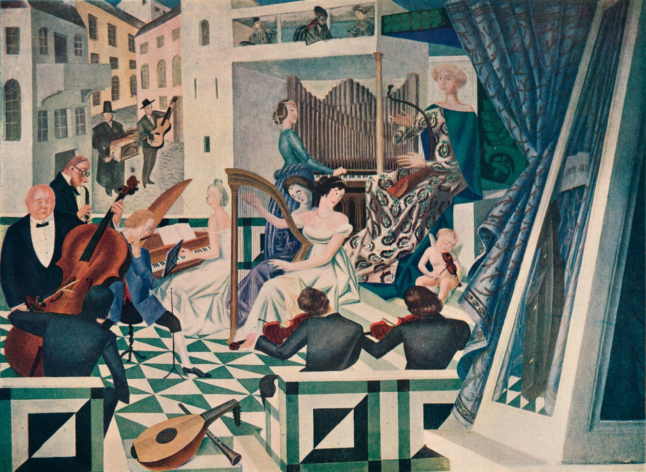 Yksityiskohta seinämaalauksesta yksityistalon konserttihuoneessa, n. 1927 tekijältä Alexandre Jacovleff