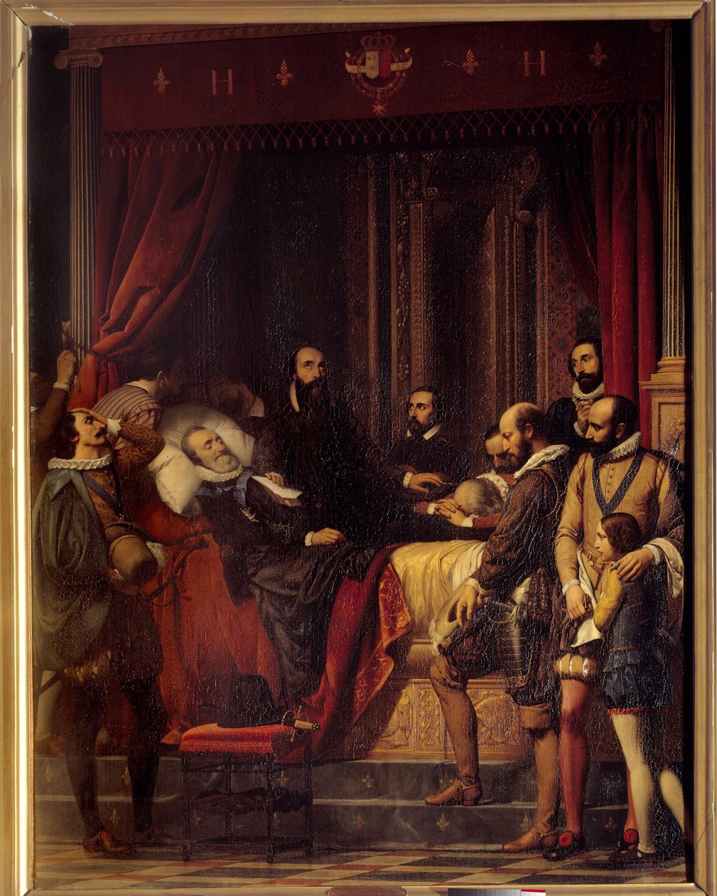 Ranskan kuninkaan Henrik IV:n (1553-1610) kuolema, hänen ruumiinsa on esillä Alexandre Hessen (1806-1879) Louvren maalauksessa. tekijältä Alexandre Jean Baptiste Hesse