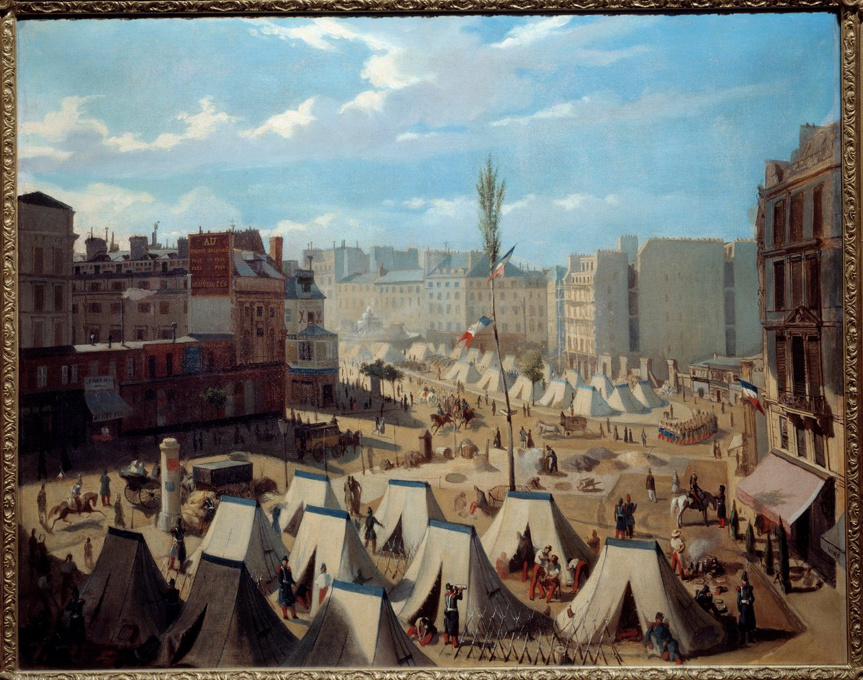 Joukkoleiri Boulevard du Templellä kesäkuun päivinä 1848. Näkymä Pariisiin vuoden 1848 vallankumouksen aikana. Alexandre Josquinin maalaus (1800-luku). Öljy kankaalle. Mitat: 0,64 x 0,81 m. Pariisi, Musee Carnavalet - joukkojen leiriytys Boulevardilla tekijältä Alexandre Josquin
