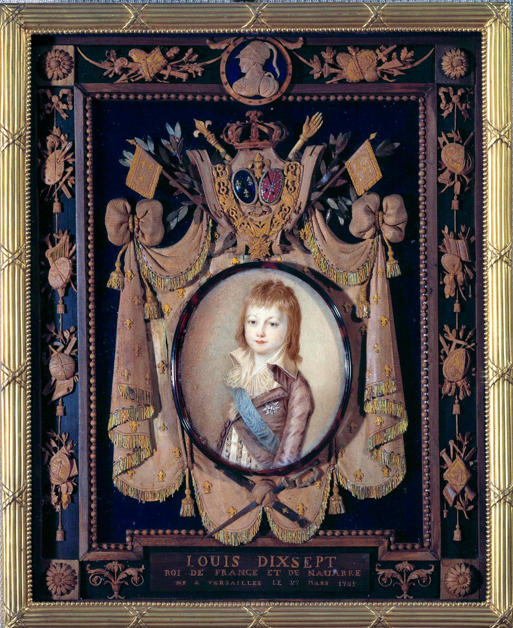 Delfiinin Ludvig XVII:n (1785-1795) muotokuva. Alexander Kucharskin (1741-1819) pienoismaalaus norsunluulle tekijältä Alexandre Kucharski