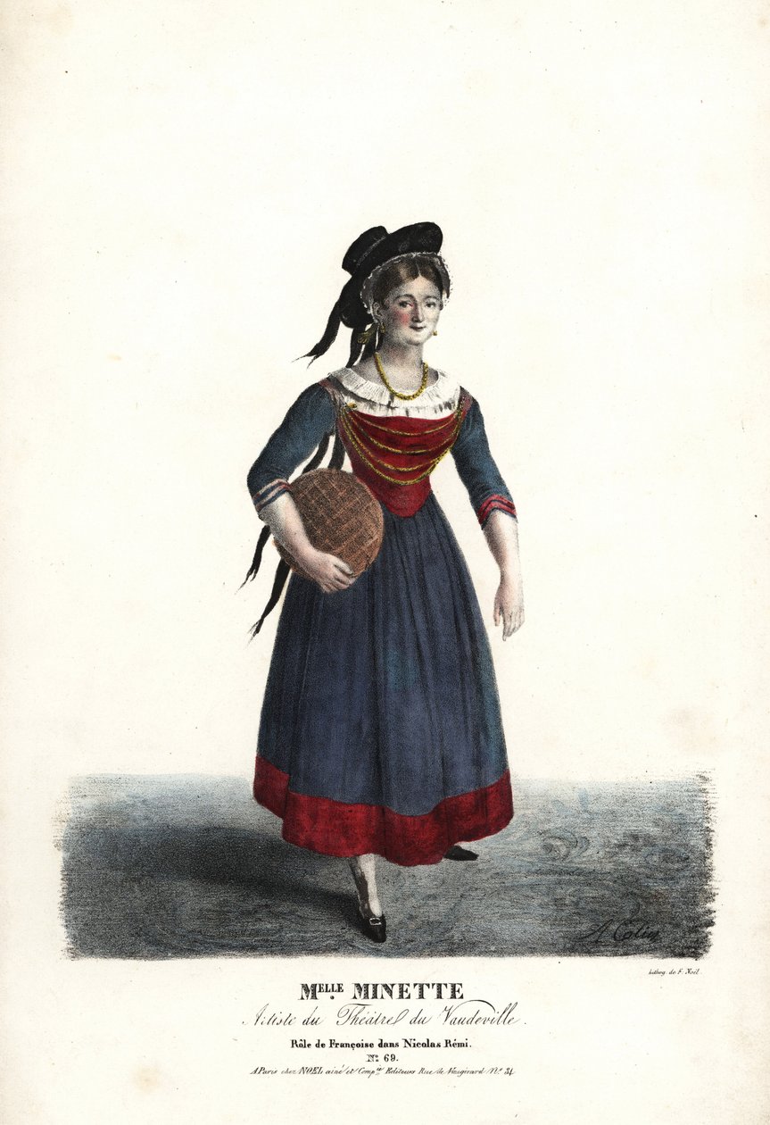 Näyttelijä Mademoiselle Minette tai Jeanne-Marie-Francoise Menestrier Francoisen roolissa Sewrinin Theater du Vaudevillen Nicolas Remissä tekijältä Alexandre Marie Colin