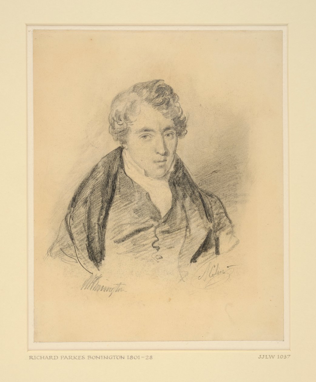 Muotokuva Richard Parkes Boningtonista, n. 1825-1830 (pehmeää grafiittia kudospaperilla) tekijältä Alexandre Marie Colin