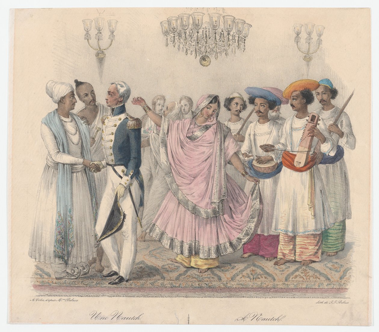 Une Nautch, 24 levystä, jotka kuvaavat hindooa ja eurooppalaisia tapoja Bengalissa,..., 1832 tekijältä Alexandre Marie Colin