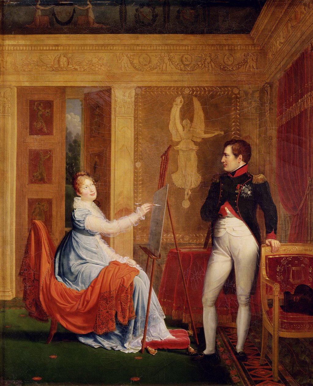 Marie Louise (1791-1847) Habsbourg Lorrainesta maalaa muotokuvan Napoleon I:stä (1769-1821) tekijältä Alexandre Menjaud