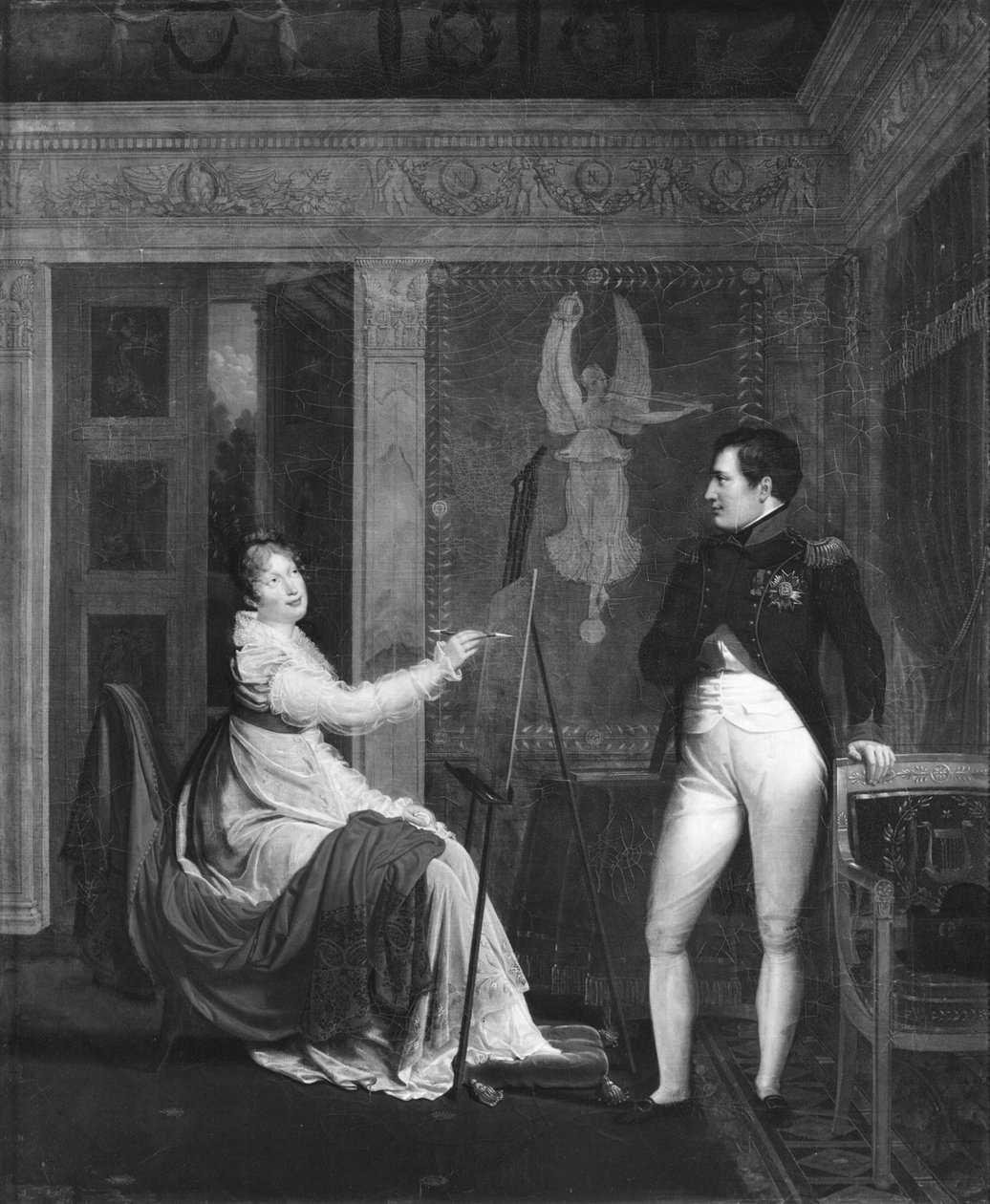 Marie Louise (1791-1847) Habsbourg Lorrainesta maalaa muotokuvan Napoleon I:stä (1769-1821) tekijältä Alexandre Menjaud
