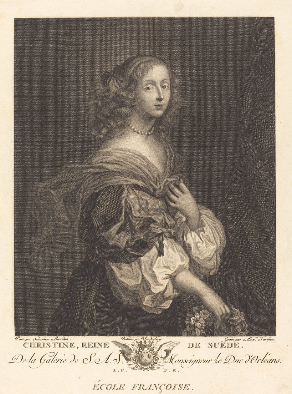 Ruotsin kuningatar Kristiina tekijältä Alexandre Tardieu after Sébastien Bourdon after Charles Auguste van den Berghe