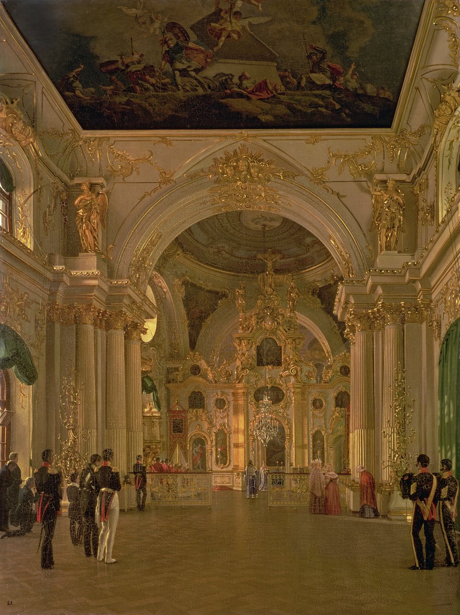 Talvipalatsin suuren kirkon sisätilat, 1829 tekijältä Alexei Vasilievich Tyranov