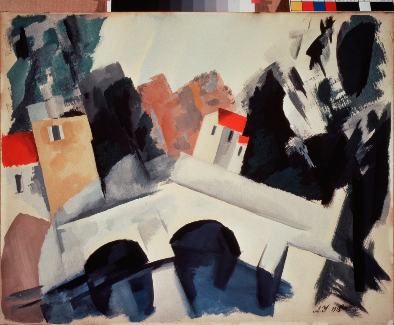 Un pont (A-silta) - Aleksei Aleksandrovitš Uspenskin (1892-1941) työ, guassi paperille tekijältä Alexei Alexandrovich Uspenski
