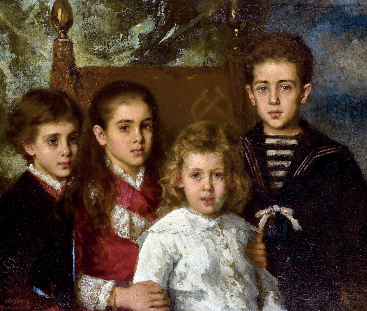 Paul Pavlovich Demidoffin, San Donaton toisen prinssin (1839-1885), Aurore Anatolin, Marian ja Pavelin lasten muotokuva - Aleksei Aleksejevitš Harlamovin kuva (1840-1922) - 1883 - Öljy kankaalle - 76,5x90 - Yksityiskokoelma tekijältä Alexei Alexevich Harlamoff