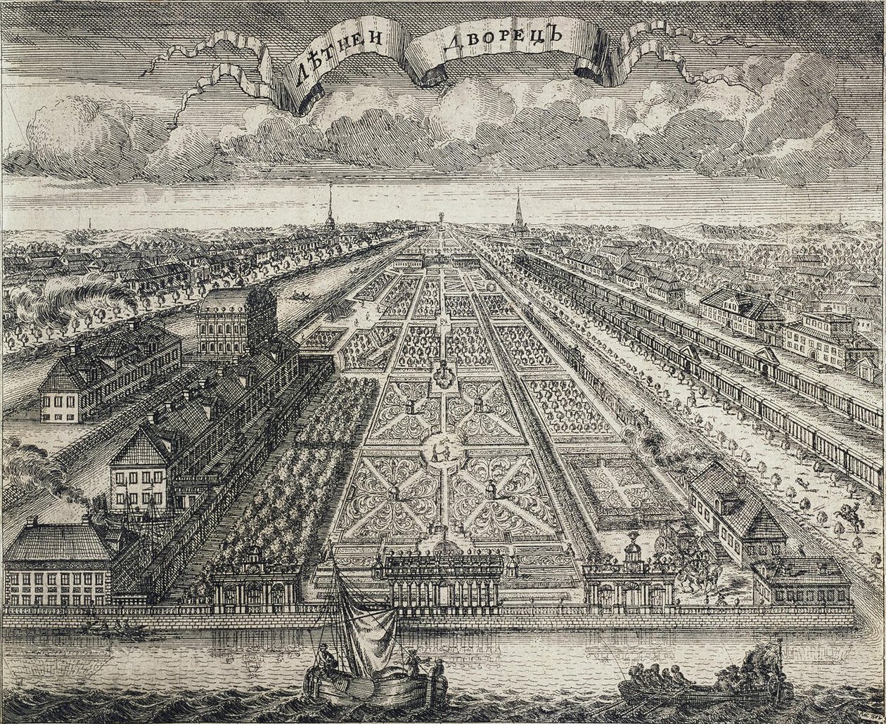 Näkymä Kesäpuutarhaan Neva-joelta, 1717 tekijältä Alexei Fyodorovich Zubov