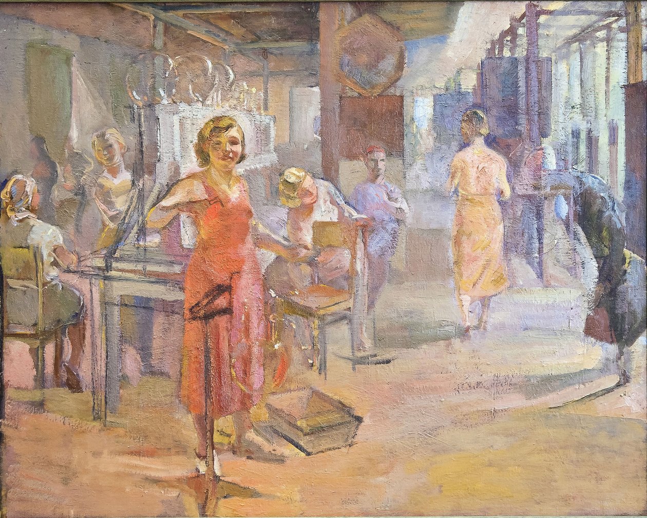 Viiden vuoden suunnitelma - Sähkötehdas "Svetlana" Leningradissa, Sittaro, Aleksei Gumbertovitš (1906-1942). Öljy kankaalle, koko: 174x2 tekijältä Alexei Gumbertovich Sittaro