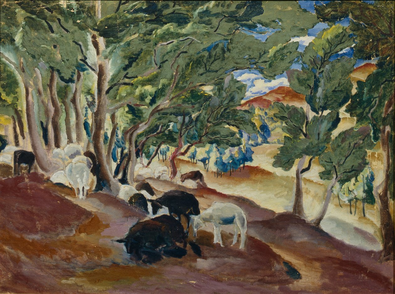 Korolkovsky Dachas. Lampaat metsän reunalla, 1918 tekijältä Alexei Ilyich Kravchenko