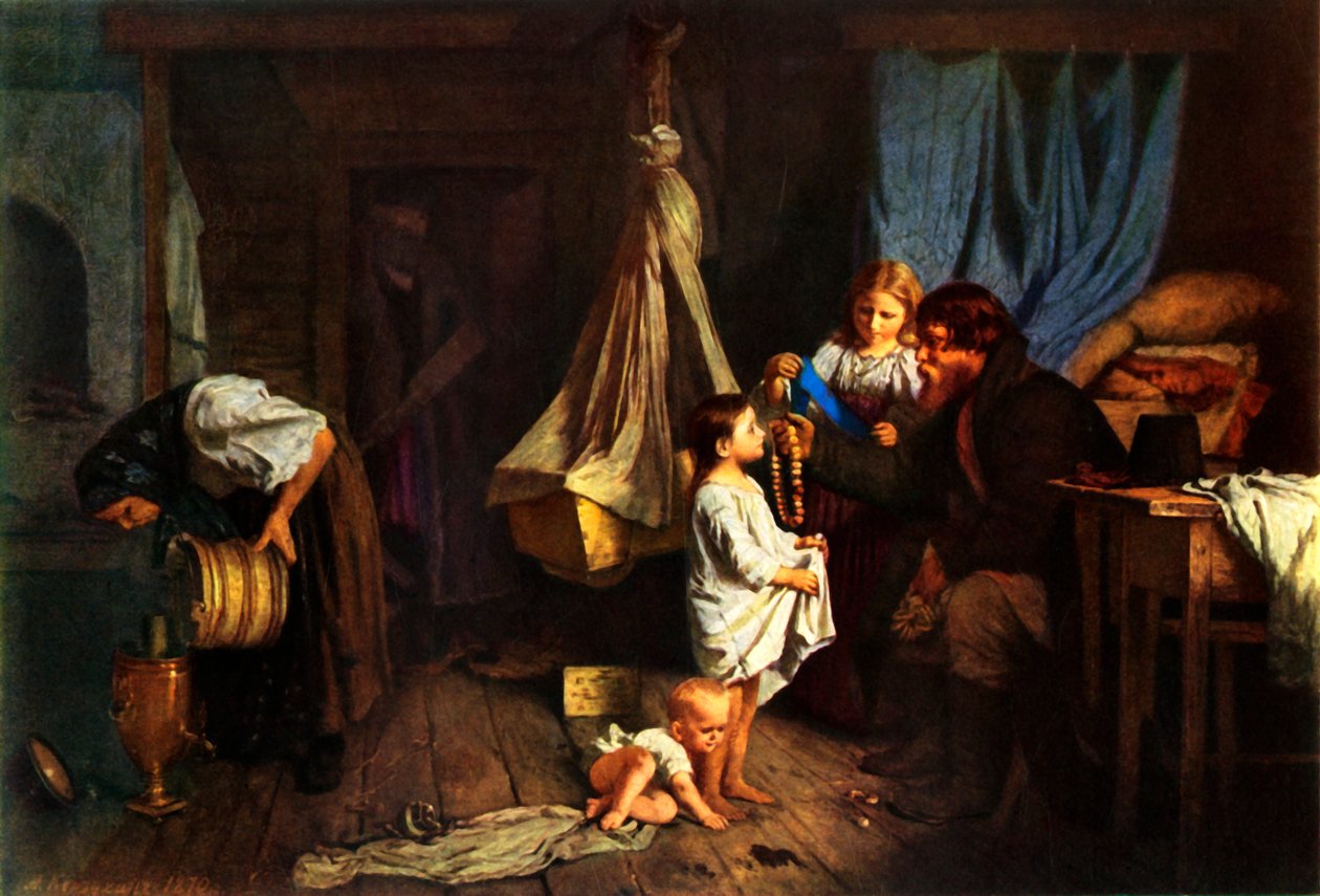 "Talonpojan huoneessa", 1870, 1965. tekijältä Alexei Ivanovich Korzukhin