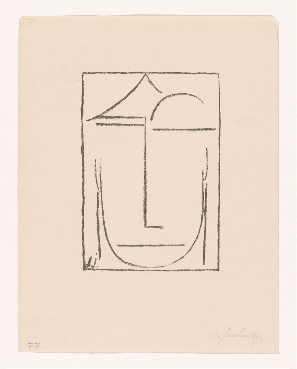 Nimetön (pää) (pää) tyylitellyt kasvot Kopf I (alkuperäinen nimi) tekijältä Alexei Jawlensky (signed by artist)