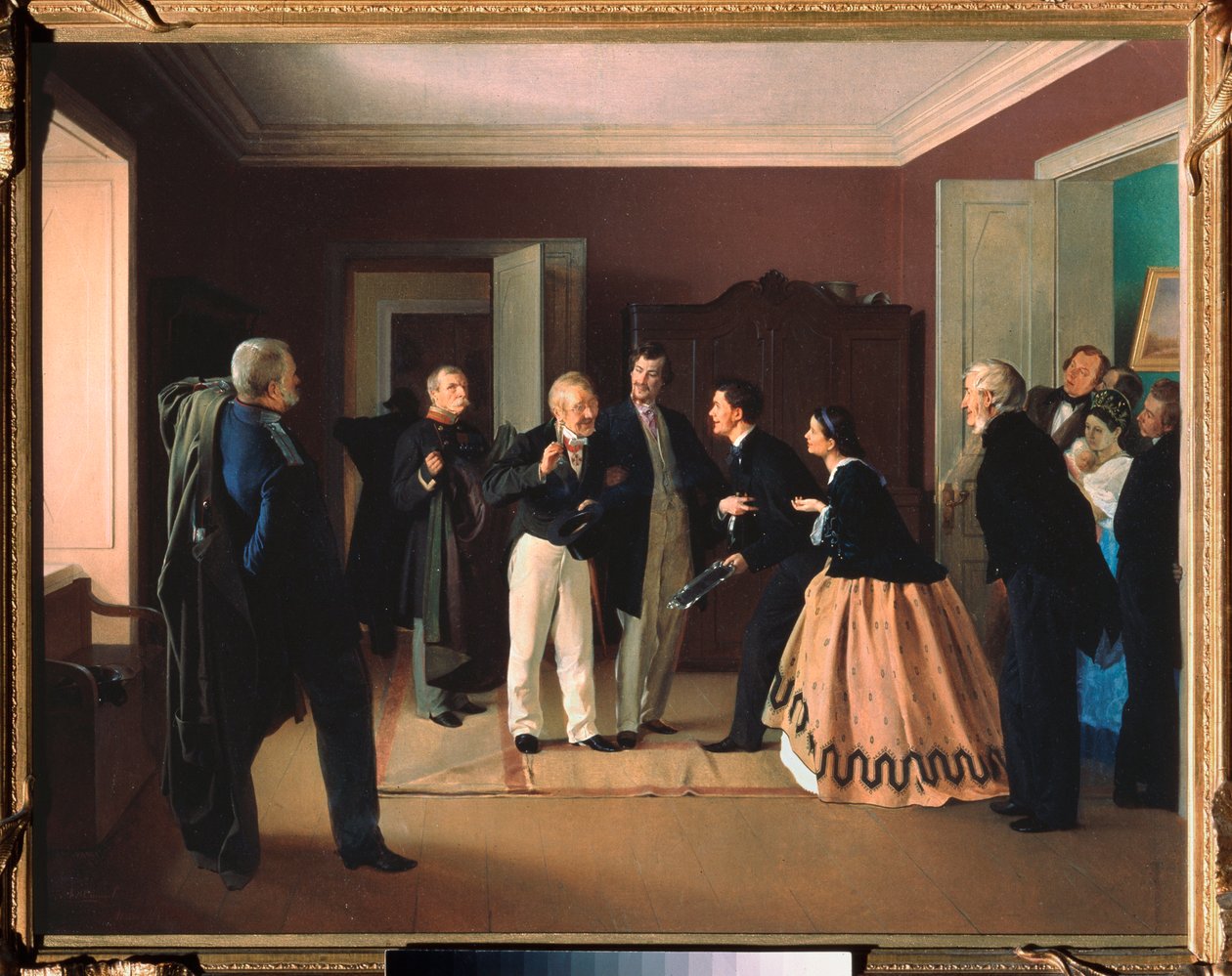 Päällikön eroaminen - Aleksei Lukich Jushanovin maalaus (1840-1866 jälkeen), öljy kankaalle tekijältä Alexei Lukich Yushanov