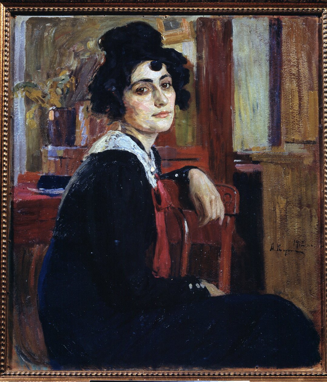 aRanskalainen (A Frenchwoman). Aleksei Mikhaylovich Korin (Korine) (1865-1923) maalaus öljy kankaalle tekijältä Alexei Mikhailovich Korin