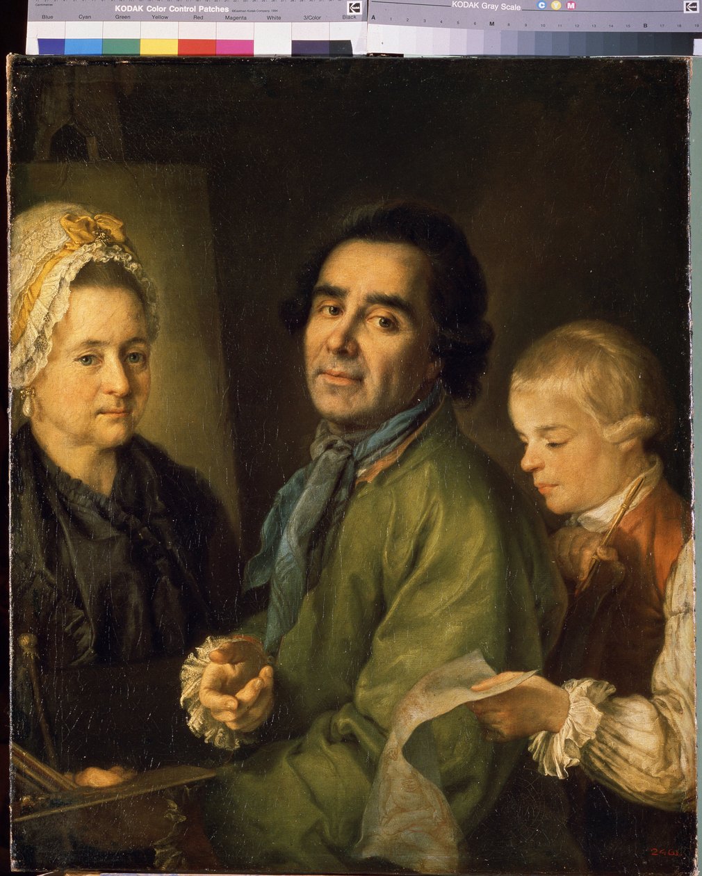 Muotokuva taiteilija Aleksei P.Antropovista (1716-1795) poikansa kanssa (Taiteilija Aleksei P.Antropovin muotokuva poikansa kanssa). Petro Semjonovitš Droždin (1745-1805), öljy kankaalle tekijältä Alexei Petrovich Antropov