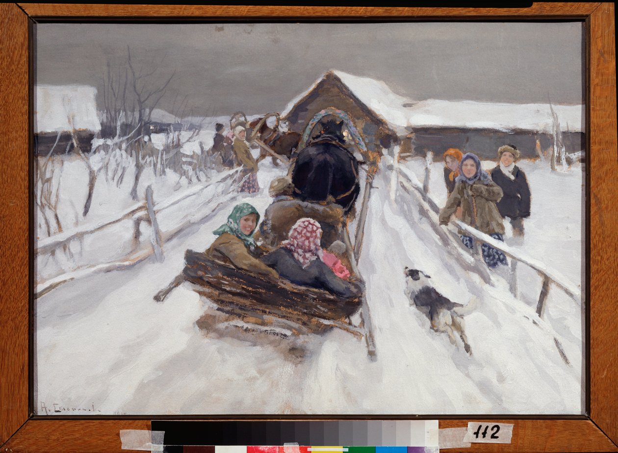 Ajaminen laskiaisten aikana - Aleksei Stepanovitš Stepanovin (1858-1923) maalaus öljy kankaalle tekijältä Alexei Steipanovitch Stepanov