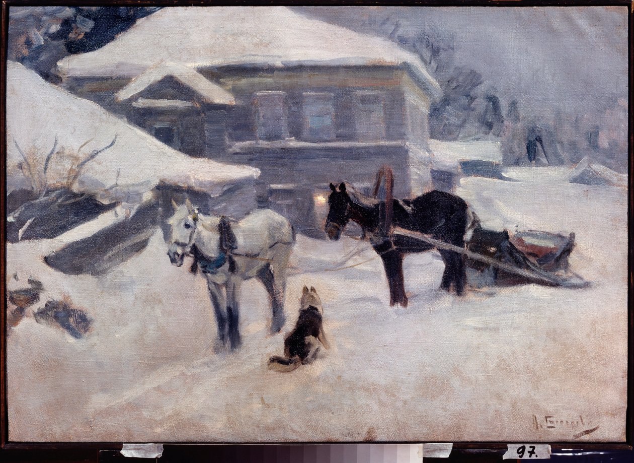 Maalaishotelli - Aleksei Stepanovitš Stepanovin (1858-1923) maalaus, öljy kankaalle, 1800-luvun lopun - 1900-luvun alun venäläistä taidetta, maisema - M Tuganovin Pohjois-Ossetian taidemuseo, Vladikavkaz (Venäjä) tekijältä Alexei Steipanovitch Stepanov