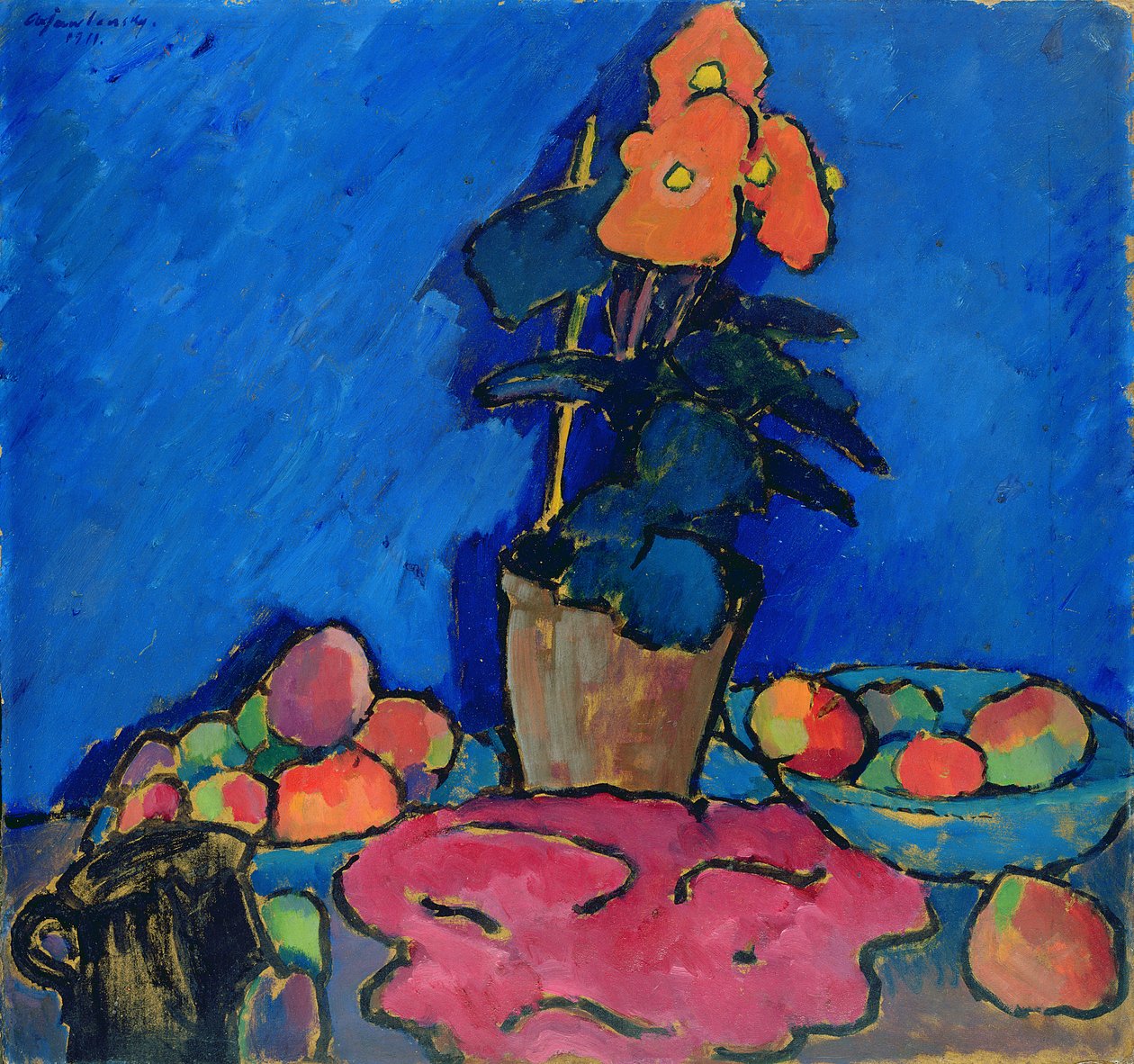 Asetelma Begonian kanssa, 1911 (öljy pahville) tekijältä Alexej von Jawlensky