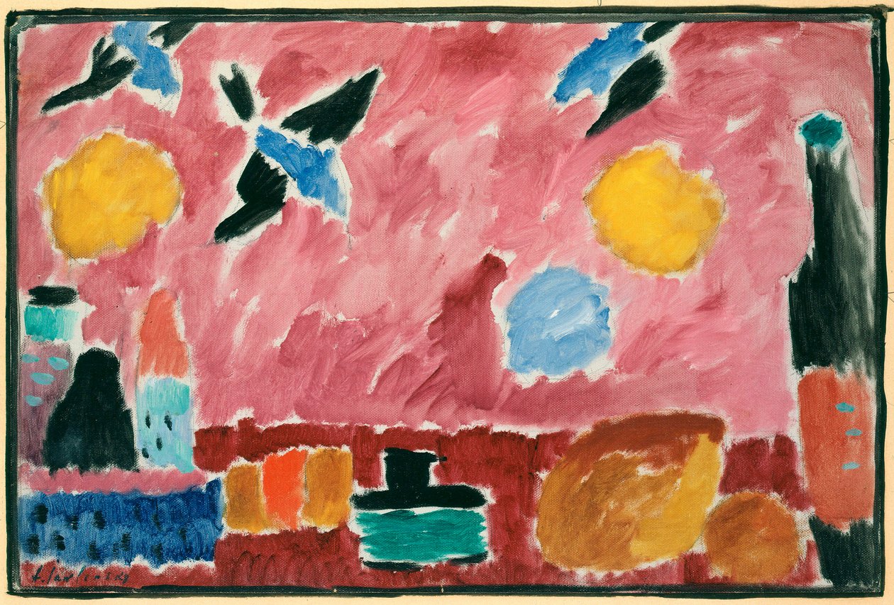Punaisella nielekuvioisella tapetilla - Aleksei von Javlenskyn (1864-1941) maalaus, öljy pahville tekijältä Alexej von Jawlensky