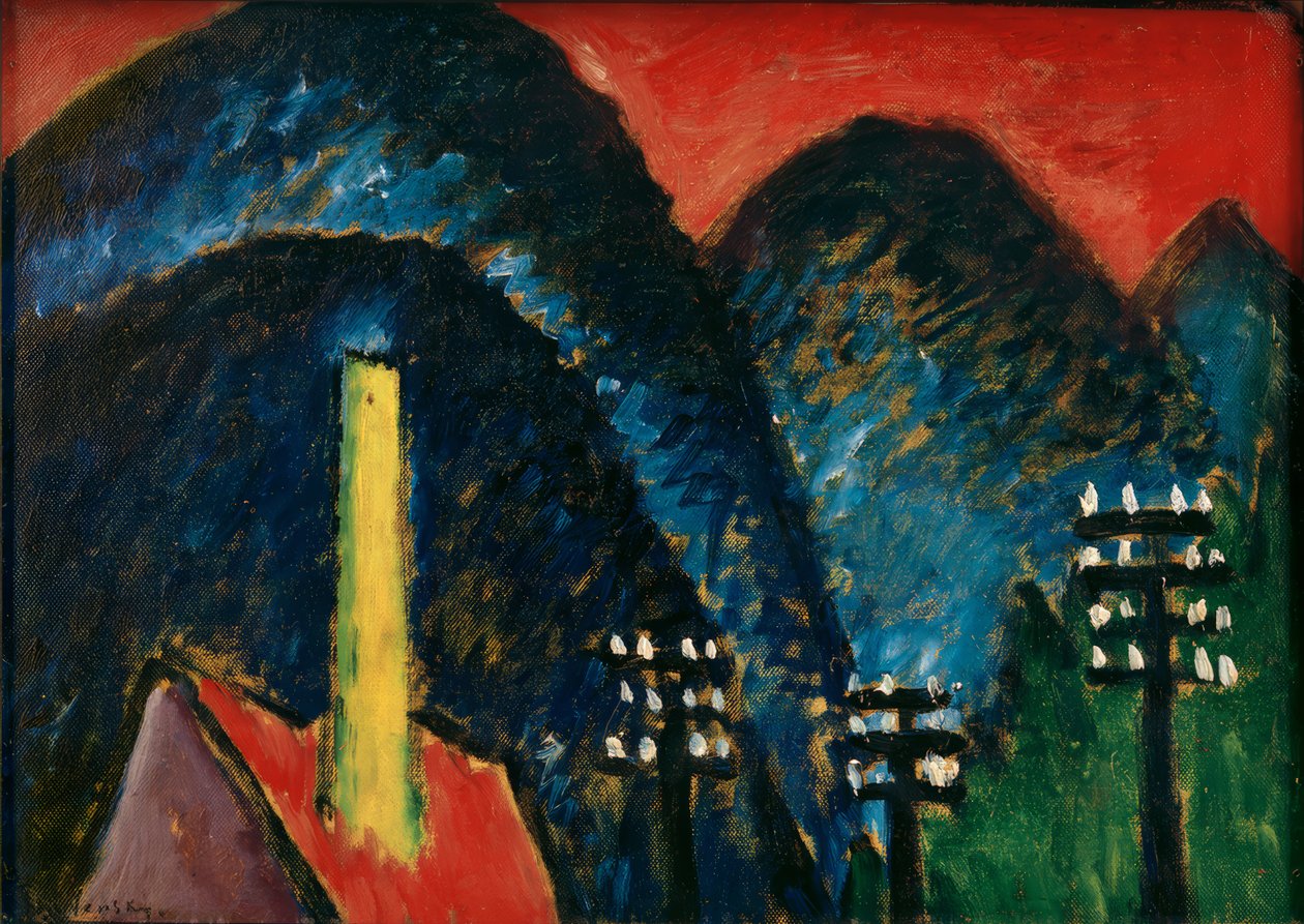 Siniset vuoret (maisema, jossa keltainen savupiippu) tekijältä Alexej von Jawlensky