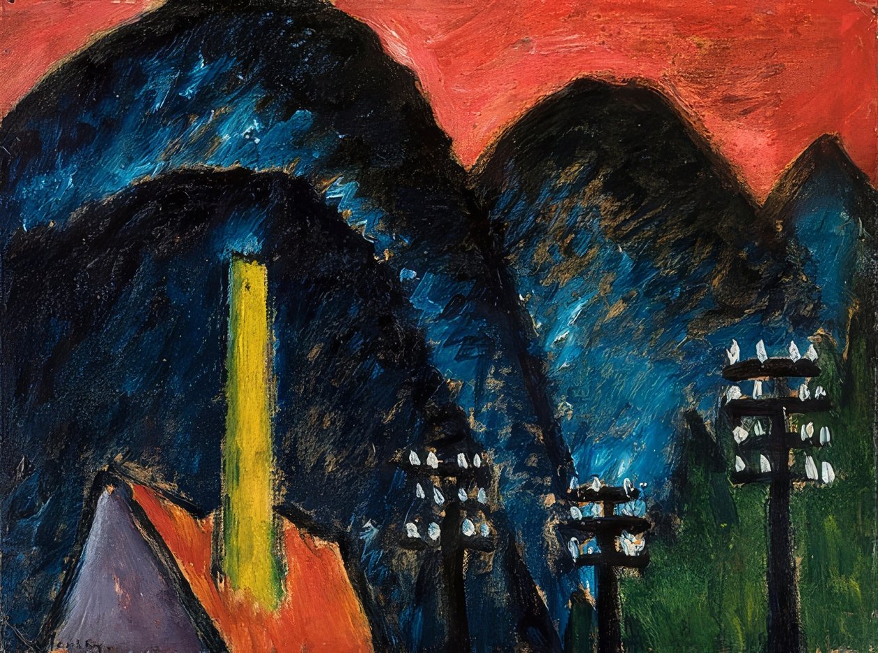 Siniset vuoret (maisema keltaisella savupiippulla). 1912 tekijältä Alexej von Jawlensky