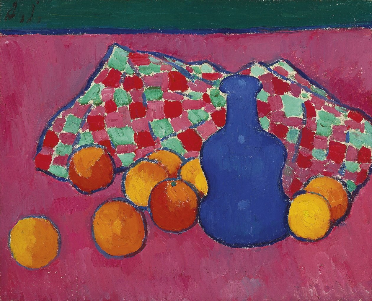 Sininen maljakko appelsiineilla, 1908 tekijältä Alexej von Jawlensky