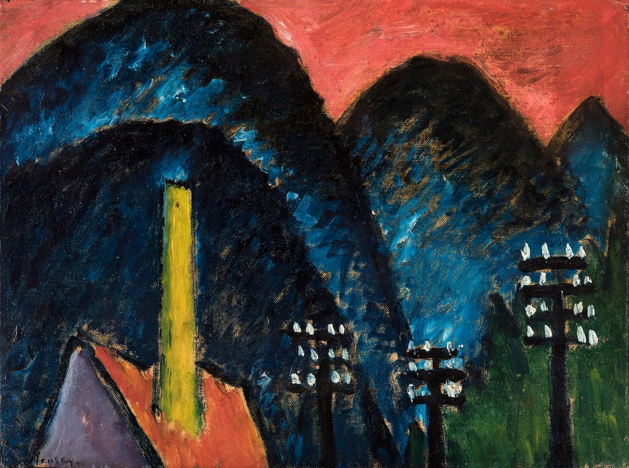 Siniset vuoret Maisema keltaisella savupiippulla, 1912. tekijältä Alexej von Jawlensky