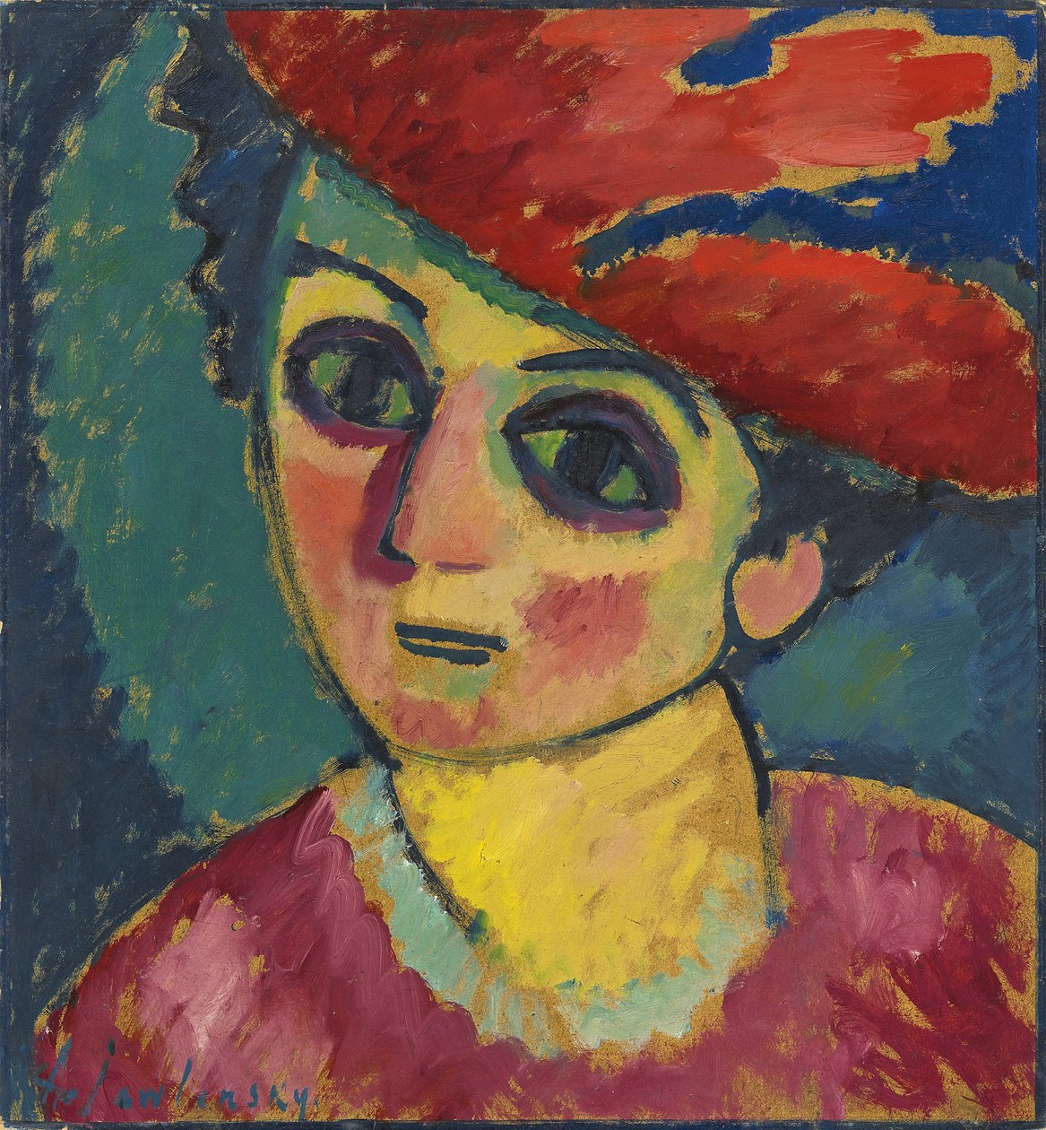 Punahattu, maalaus Alexej von Jawlensky, öljy pahville, 1912 - Red Hat - Javlensky, Aleksei, von tekijältä Alexej von Jawlensky